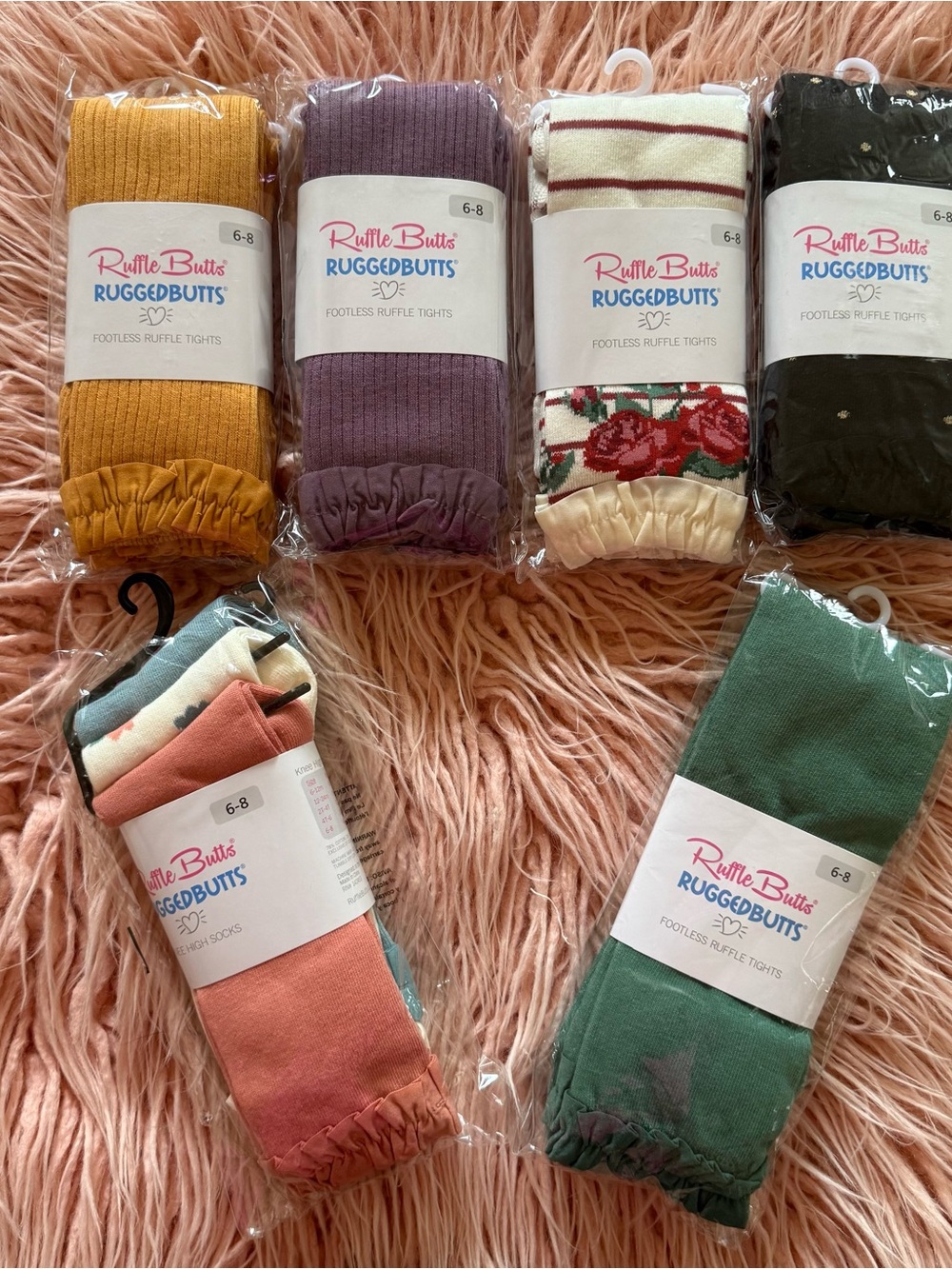 6 pc lot NWT RuffleButts footless ruffle tights knee high socks 6-8